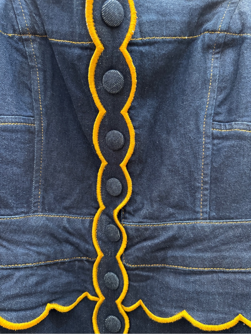NWT FARM Rio Dark Denim Wavy Trim Jumpsuit - Picture 9 of 15